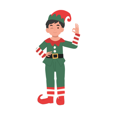 Menino jovem duende de natal com sinal de mão OK  Ilustração