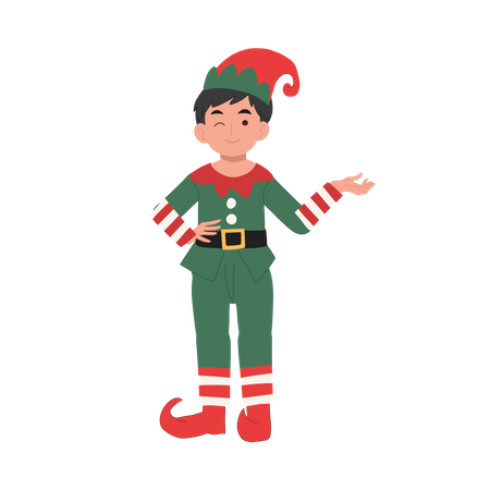 O jovem duende de natal está fazendo introdução  Ilustração