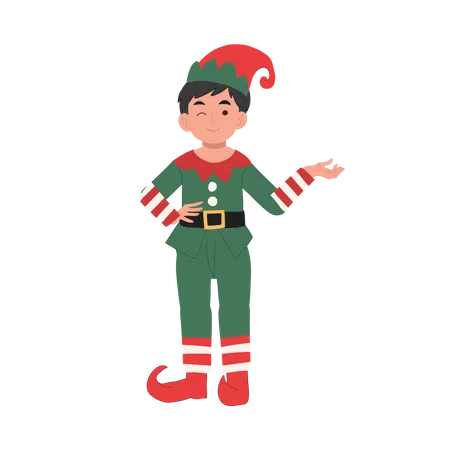 O jovem duende de natal está fazendo introdução  Ilustração