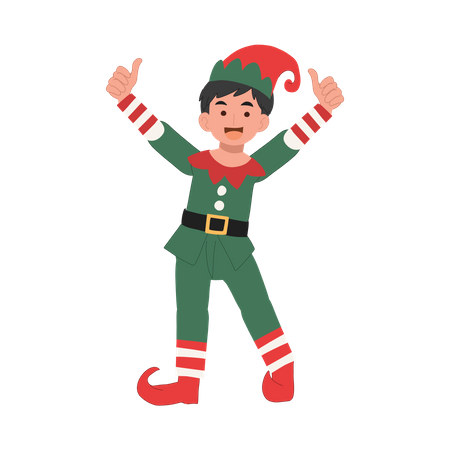 O jovem duende de natal está fazendo sinal de positivo  Illustration