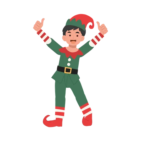 O jovem duende de natal está fazendo sinal de positivo  Illustration