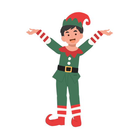 O jovem duende de natal está mostrando algo  Illustration