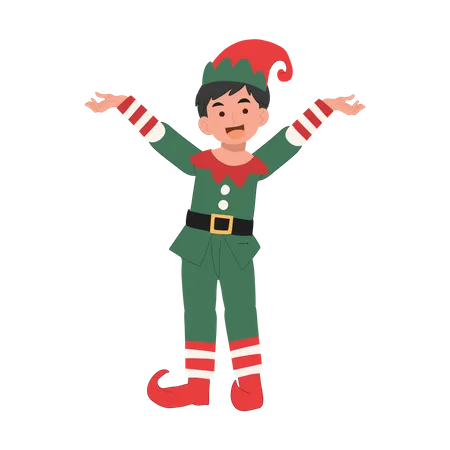 O jovem duende de natal está mostrando algo  Illustration