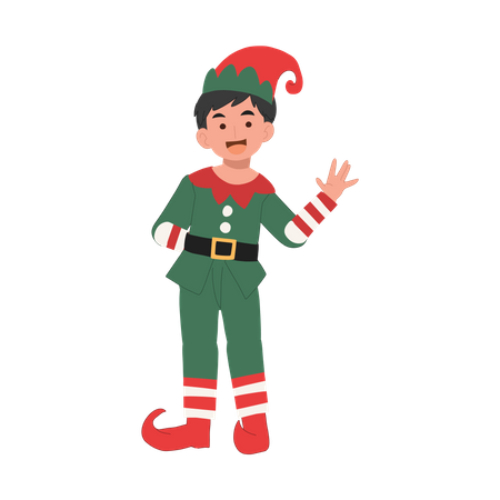 O jovem duende do Natal está dizendo 'Oi' feliz Natal  Ilustração