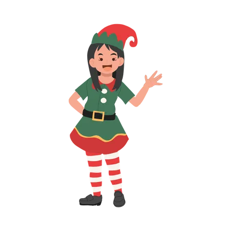 O jovem duende do Natal está dizendo 'Oi' feliz Natal  Ilustração