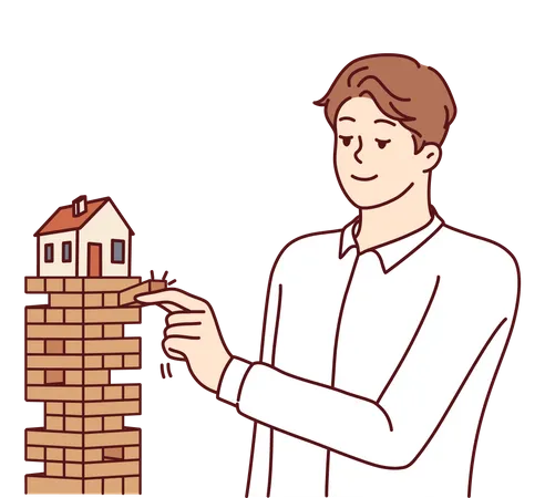 Jovem está jogando jenga  Ilustração