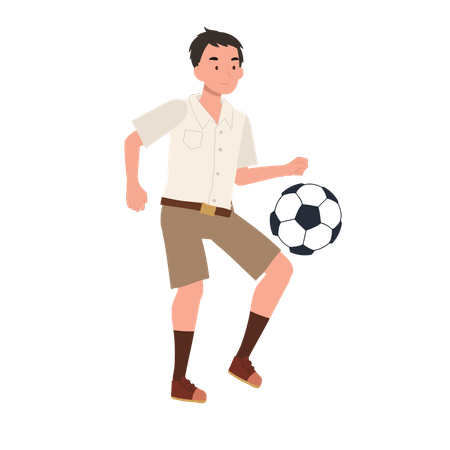 Jovem estudante tailandês chutando bola  Ilustração