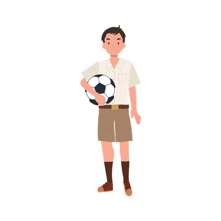 Jovem Estudante Tailandes Jogando Futebol Depois Da Escola Menino Com Futebol Ilustração