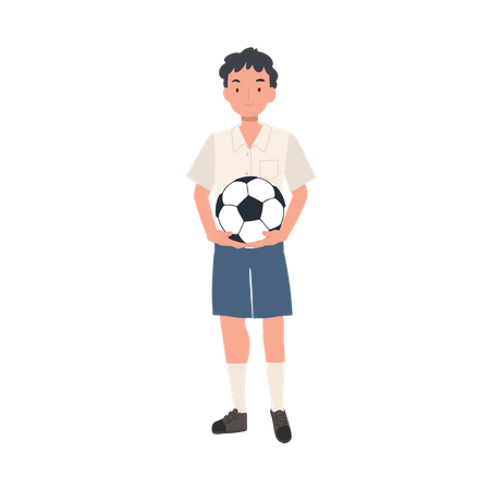 Jovem estudante tailandês com futebol  Ilustração
