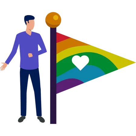 Jovem explicando a bandeira do amor LGBT  Ilustração