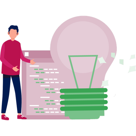 Jovem explicando codificação empresarial  Ilustração