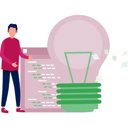 Jovem explicando codificação empresarial  Ilustração