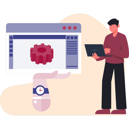 Jovem fazendo configuração de forma  Ilustração