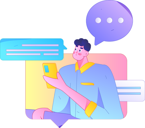 Jovem fazendo bate-papo no celular  Ilustração