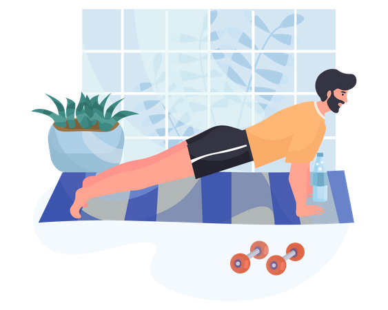 Jovem fazendo exercícios em casa  Illustration