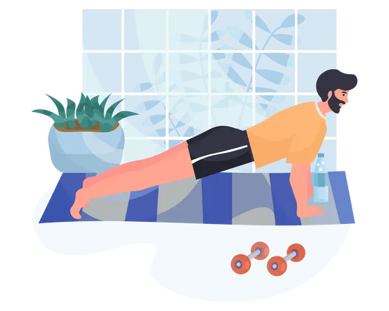 Jovem fazendo exercícios em casa  Illustration