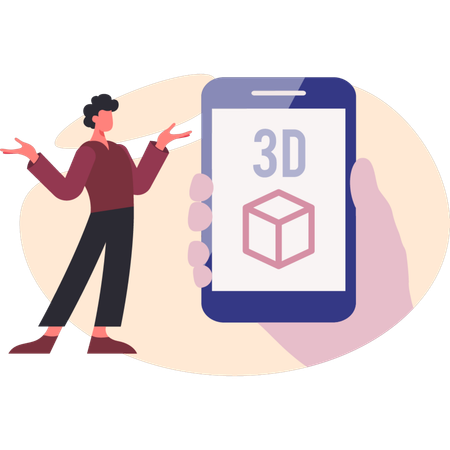 Jovem fazendo gráfico 3D  Ilustração