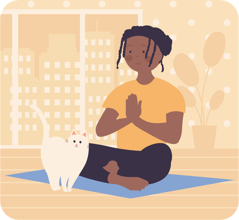 Jovem fazendo meditação  Ilustração