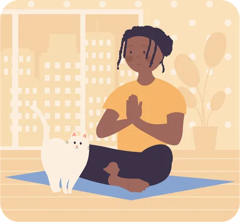 Jovem fazendo meditação  Ilustração