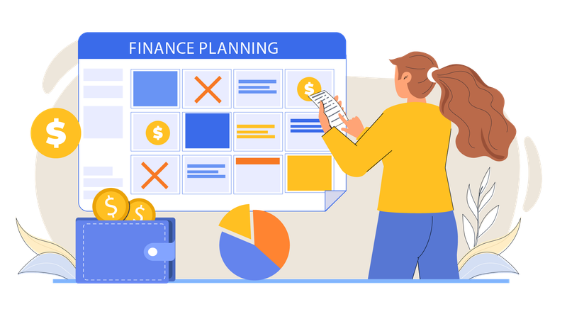 Jovem fazendo planejamento financeiro  Ilustração