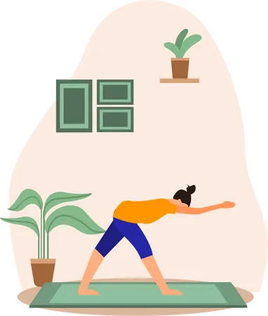 Jovem fazendo Surya Namaskar Yoga em casa  Ilustração