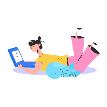 Menina fazendo trabalho no laptop  Ilustração