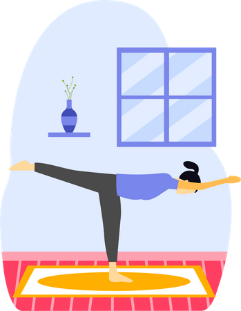 Jovem fazendo virabhadrasana em indore  Illustration