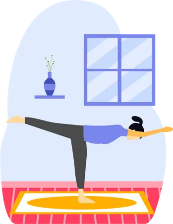 Jovem fazendo virabhadrasana em indore  Illustration