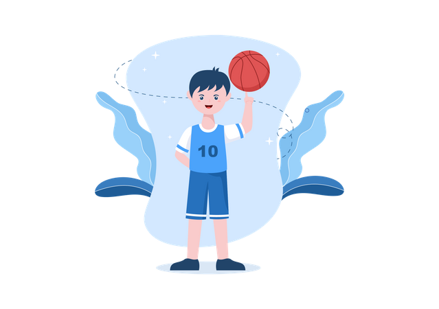 Jovem feliz jogando basquete  Ilustração