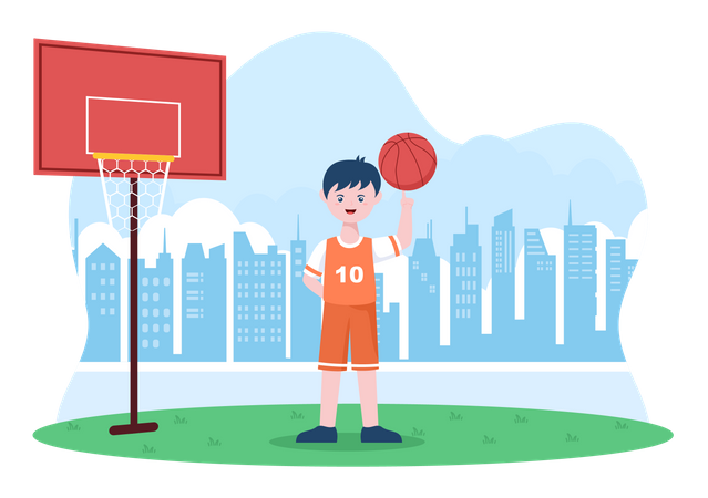 Jovem feliz jogando basquete  Ilustração