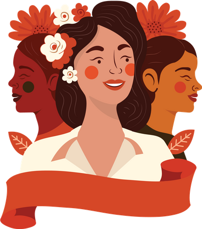 Jovem Fêmea com Fita e Flores  Ilustração