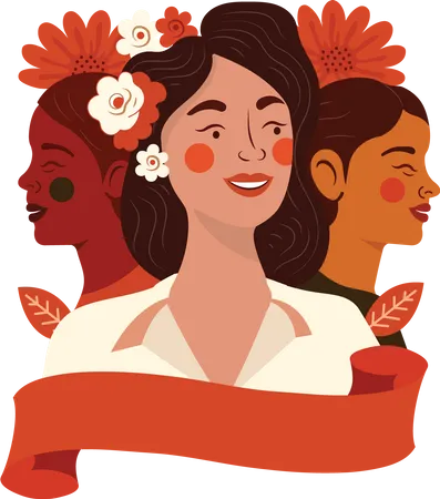 Jovem Fêmea com Fita e Flores  Ilustração