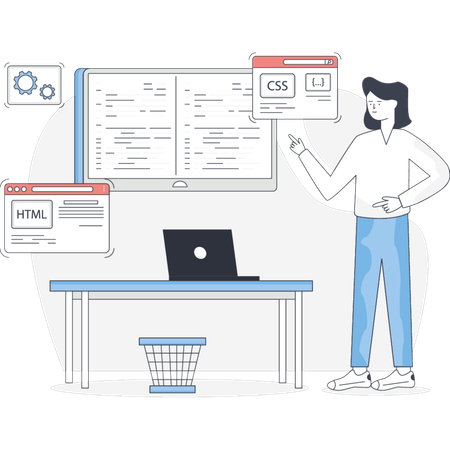 Jovem mulher mostrando programação web  Illustration