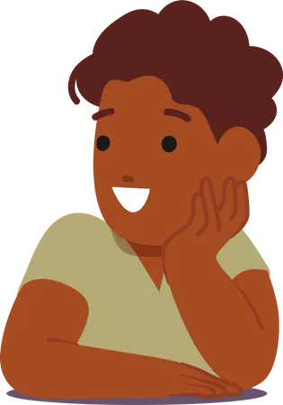 Personagem De Jovem Afro Americano Encontra Se De Barriga Para Baixo Apoiando A Bochecha Perdido Em Sonhos Seu Rosto Inocente Mostra Um Mundo De Imaginacao Conceito De Infancia Feliz Ilustra O Vetorial De Pessoas Dos Desenhos Animados Ilustração