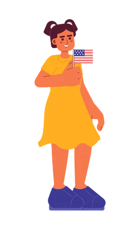 Jovem garota hispânica segurando a bandeira americana  Ilustração