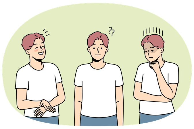 Jovem mostrando emoções diferentes  Ilustração