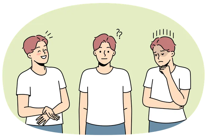 Jovem mostrando emoções diferentes  Ilustração