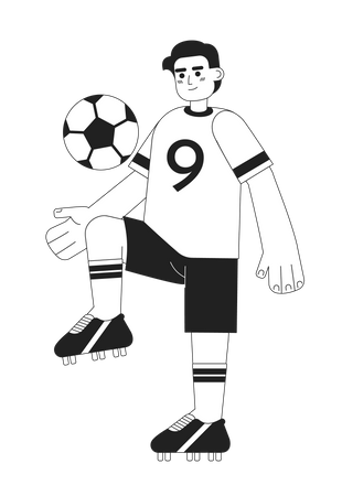 Jovem jogador de futebol brasileiro chutando bola de futebol  Ilustração