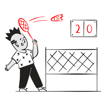 Jovem jogando badminton  Ilustração