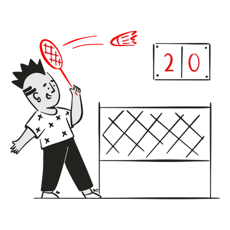 Jovem jogando badminton  Ilustração