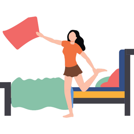 Menina se levantando da cama  Ilustração