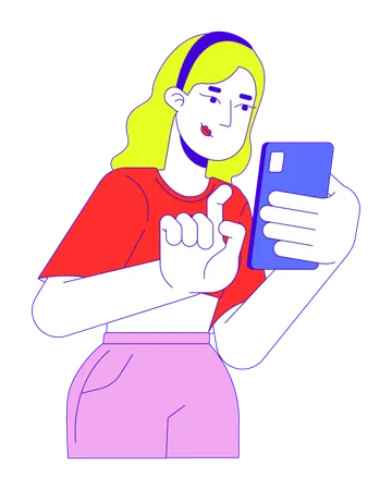 Jovem loira digitando no celular  Ilustração