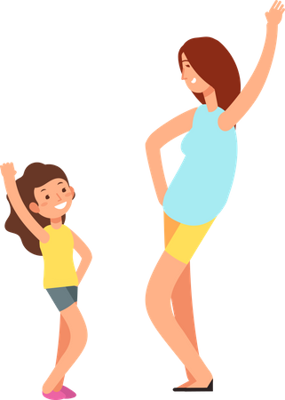 Jovem mãe e menina dançando juntas  Ilustração