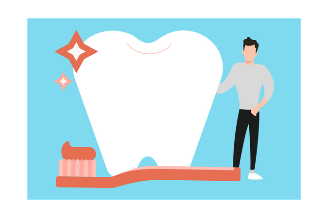 Jovem mantém os dentes limpos  Ilustração