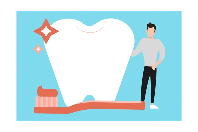 Jovem mantém os dentes limpos  Ilustração