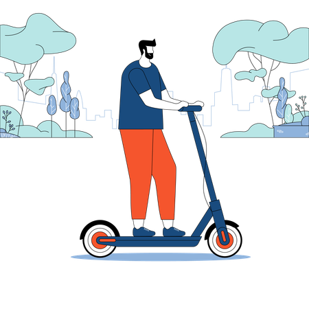 Menino andando de scooter  Ilustração