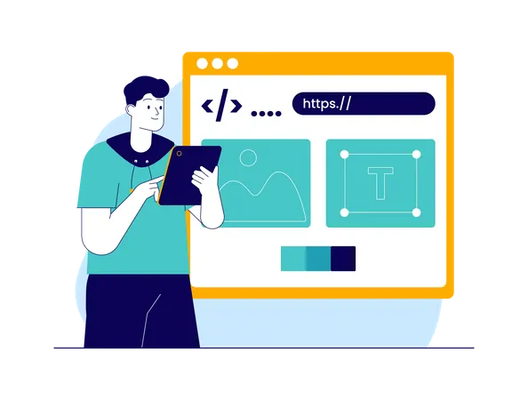 Garoto fazendo desenvolvimento web  Ilustração