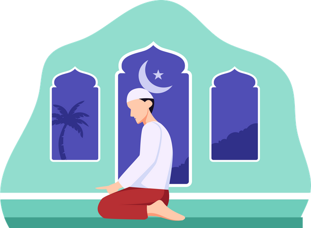 Jovem muçulmano fazendo oração  Ilustração