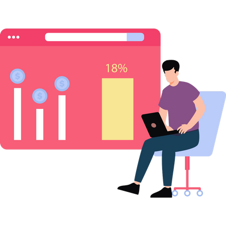 Menino trabalhando na porcentagem do gráfico de negócios  Ilustração