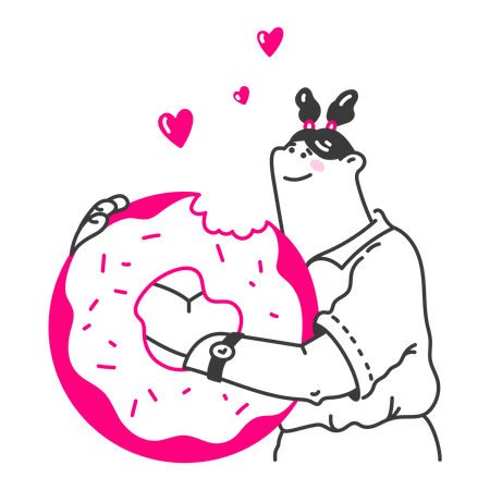 A menina adora comer donut  Ilustração